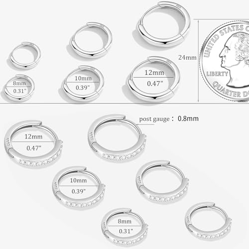 Cocadant 6 Pairs 925 Sterling Silver Small Hoop Earrings for Women,14k Real Gold Hypoallergenic Tiny Cubic Zirconia Cartilage Huggie Earring Sets for Multiple Piercing Trendy Jewelry 8/10/12mm4