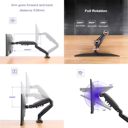 Image of SYGA F80 Gas Spring Monitor Mount, 17-30 Inch Screen, Heavy Duty Single Arm Desktop Stand, 2-9kg Load Capacity