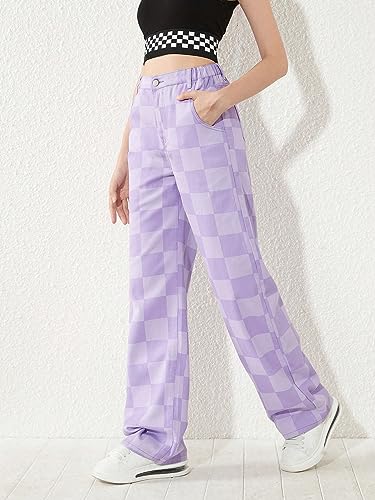 WDIRARA Girl's Butterfly Print Elastic Waist Wide Leg Ripped Jeans Denim Pants4