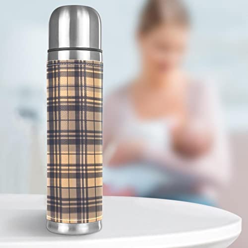 Stainless Steel Leather Vacuum Insulated Mug Cascading Plaid Thermos Water Bottle For Hot And Cold Drinks Kids Adults 16 Oz #TOP6
