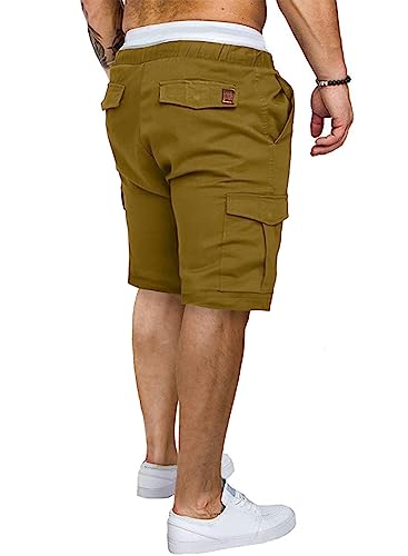 Jmierr Mens Casual Cargo Shorts - Cotton Drawstring Stretch Summer Beach Shorts Twill Chino Short With 6 Pockets For Men, Us34(M), A Khaki #TOP1