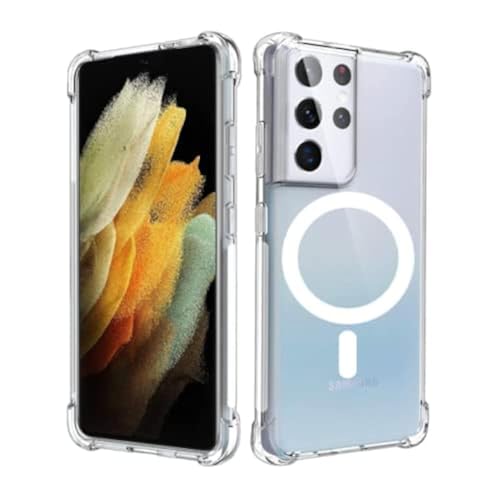 GALAPPLE Magnetic Clear Case for Samsung Galaxy S21 Ultra, Slim Bumper Compatible with Magsafe Card Wallet& Wireless Chager, Screen & Camera Protection Shockproof Case