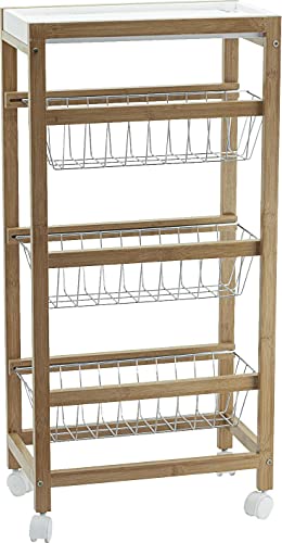 Chariot de Cuisine Toronto 3 paniers MDF Nat et Blanc Ffi - 41586