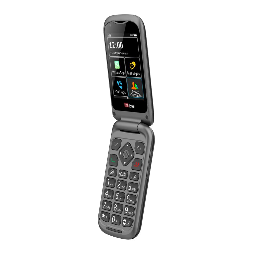 TTfone TT970 Whatsapp 4G con Pantalla táctil, teléfono móvil Flip de botón Grande para Personas Mayores - Prepago con Pago a Medida Que se USA - Fácil y Simple de Usar (£0 de crédito, Vodafone)