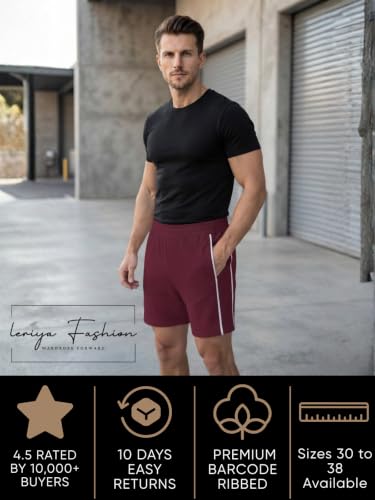 Image of Leriya Fashion Men's Ribbed Shorts | Stylish Summer Bottoms | Trendy Streetwear Half Pant | Elastic Waist Printed Summer Outfit | Relaxed Fit Casual Short's with Pockets | Gym Boxer Shorts for Men