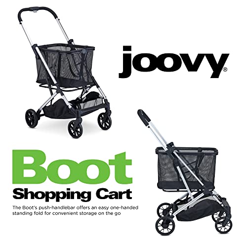 Joovy Boot Shopping Cart Featuring 70 lbs Total Weight Capacity, Stylish Removable Tote, Swivel Tires for Easy Steering, One-Handed Compact Fold, and One-Step Parking Brake (Silver Frame)