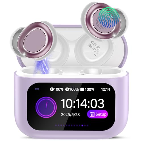 Wireless Sleep Earbuds with Smart Touch Screen, Bluetooth 5.4 Headphones In Ear with ENC Noise Cancelling Mic, 48H Sleep Headphones with 5 EQ Modes, HiFi Stereo IP7 Waterproof Mini Ear Buds, Purple