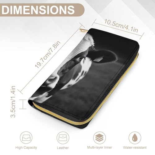 Black And White Cow Print Long Wallet for Women Men PU Leather Card Holder Organizer with Zipper Coin Pocket & Cash Slots2