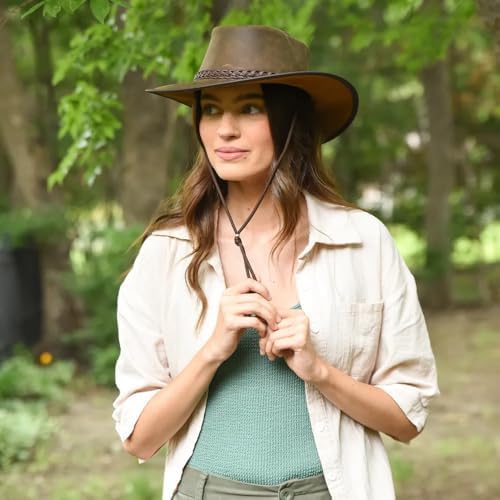 American Hat Makers Crusher Leather Cowboy Hat | Premium Crushable Outback Hat | Handcrafted & Durable for Travel - Image 8