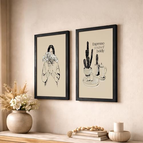 Image of NoWorries Quote Black Framed Paintings for living room - Typography Wall decor paintings with frames for home decoration /illustration wall frames for Home, Cafe, Lounge, Restaurant Decor (Theme-Quote) (Synthetic Wood Frame) (Leminated 300 GSM Print) Set of 2