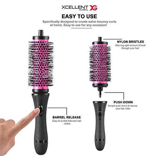 Round Brush Set for Blow Drying - Round Hair Brush Set with Detachable Barrels Styling Tool, Roller with 6 Barrels 1 Handle 6 Clips, 3 Different Hair Rollers to Create Your Hairstyle - Purple Black