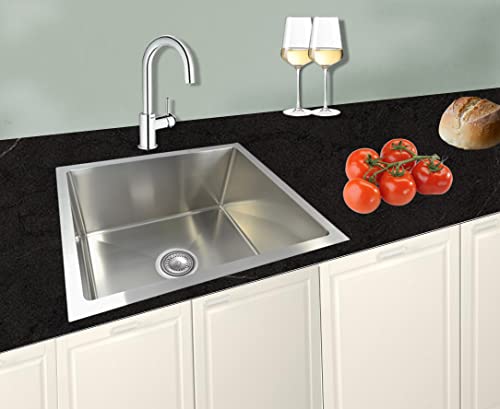 Omeere, 54 x 44, Fregadero Empotrable Cuadrado Para Bajo Encimera, Acero Inoxidable 304, Grosor 0,8 mm, Cocina, 1 Lavabo
