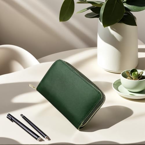 Genuine Leather Wallet for Men Short Slim Front Pocket RFID Auto Pop up Travel Thin Card Holder (Green)2