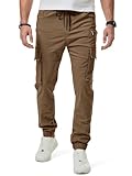 JMIERR Men's Cargo Pants Drawstring Stretch Waist Twill Joggers Trousers with Zip Pockets and Elastic Cuffs, 2XL, Brown