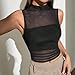 SweatyRocks Women's Sheer Mesh Mock Neck Tank Top Ruched Sleeveless Slim Fit Crop Top Black Medium