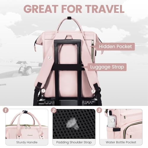 Image of LOVEVOOK Laptop Backpack for Women,18 Inch Professional Womens Travel Backpack Purse Computer Laptop Bag Nurse Teacher Backpack,Waterproof College Work Bags Carry on Back Pack with USB Port, Pink