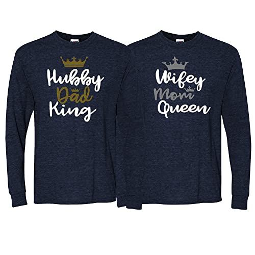 wild custom apparel Hubby Dad King Wife Mom Queen Best Matching Couples Long Sleeve Shirt