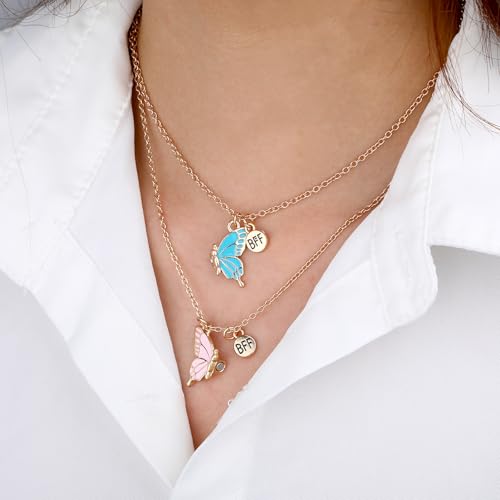 Butterfly Bff Necklace for 2 and Bff Bracelets, Best Friend Necklaces for 2, Butterfly Friendship Necklaces for 22