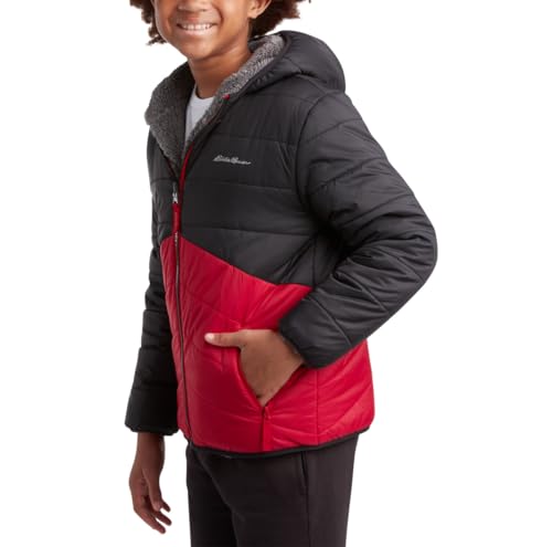 Image of Eddie Bauer Boys' Reversible Jacket - Waterproof Lightweight Fleece Lined Hooded Puffer Coat - Boys Outerwear Jacket (5-20)