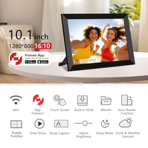 Image of 32GB FRAMEO 10.1 Inch Smart WiFi Digital Photo Frame 1280x800 IPS LCD Touch Screen, Auto-Rotate Portrait and Landscape, Built in 32GB Memory, Share Moments Instantly via Frameo App from Anywhere