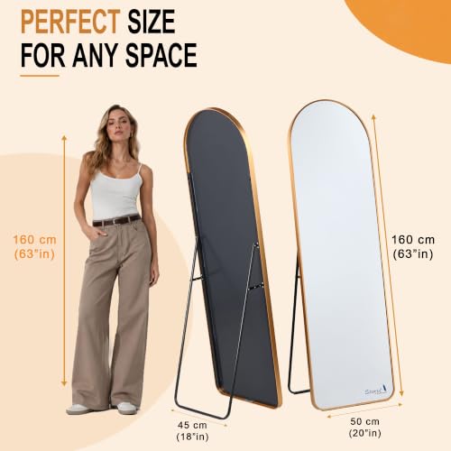 Image of Story@Home Arch Mirror Full Length - 5.25 Feet | Aesthetic Full Size Mirror for Bedroom with Stand Thin Frame Aluminium | Vertical Hanging Display for Living Room, Dressing - Gold