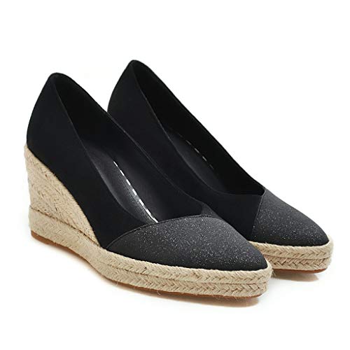 MIOKE Women's Espadrilles Wedge Pumps Close Pointed Toe Platform High Heels Slip On Casual Sandals Shoes2