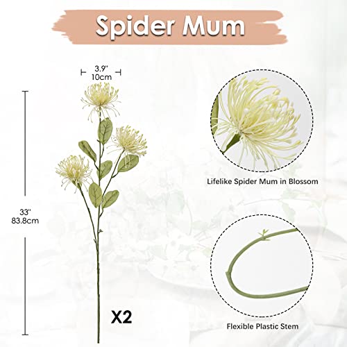 Oairse 4'' Large Artificial Chrysanthemum Flower 6 Flower Head with 84cm Long Stem White Fake Flowers Faux Spider Mums Flowers for Autumn Decor Wedding Flora Arrangement Bridal Bouquet - Image 2