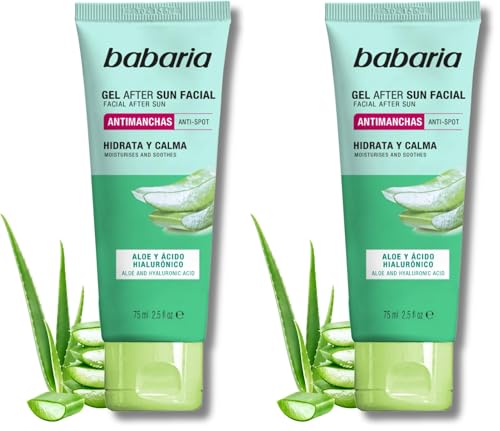 Babaria - After Sun Facial Con Aloe Vera Y Acido Hialuronico | Crema Antimanchas Facial Mujer Y Hombre | Crema Hidratante Facial | Crema Facial Para Todas Las Pieles (Paquete de 2)