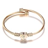 MYNENEY Silver/Gold/Rose Heart Initial Name Bracelet for Women A-Z Letter Cuff Bangle Birthday Gift for Her (Rose Gold, N)