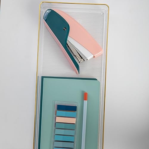 Image of Martha Stewart Kerry Plastic Stackable Office Desk Drawer Organizers, 15 inch x 6 inch, 2 Pack, with Gold Trim