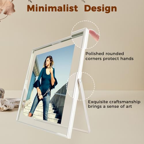 AhaGo Silver Floating Frame (8"x10", Vertical), For Picture 7x9, 6x8, 5x7, Tabletop Shelf Photo Frame, Classy Gift For Graduation Commemoration, Birthday or Wedding
