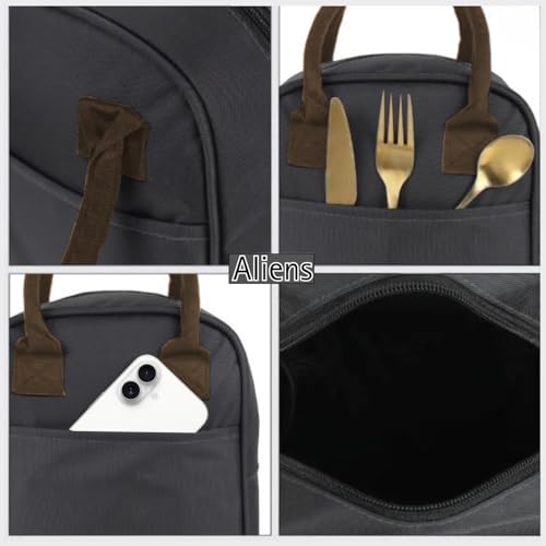 Image of Aliens Insulated Lunch /Tiffin /Travel /Storage Bag, Water-Repellent, Keeps Hot and Cold Lunch Box for Unisex - Office, Travel, School, College and Picnic Lunch Box & Bottle Pouch-Black