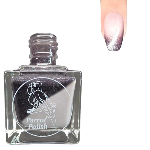 Parrot Polish Thermal Color Changing Nail Polish, Black to Clear Frost Quick Dry Lacquer, Temperature Change Nail Enamel, Frozen Darkness, 0.5 Fl Oz