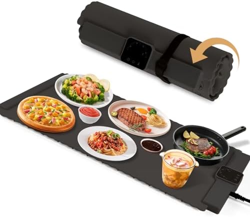 Food Warming Mat - 5 Temperature Settings, 4-Hour Timer, Child Lock, Flexible Silicone, Easy Clean, Multi-Use, Perfect for Home, Parties, and Picnics