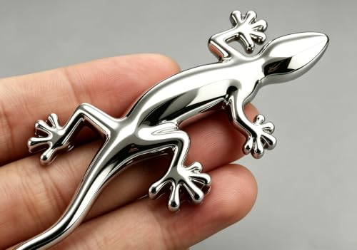 Image of 2PCS 3D Gecko Emblem Car Sticker Metal Chrome Silver Spider Badges Sticker for Universal Car Vehicle, Truck, Motorcycle, RV, Scooter, SUV, Door, Window for Headphone Decorations (Silver Gecko)