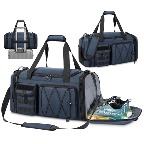 RAINSMORE Sporttasche Herren 40L Wasserdicht Sporttaschen mit Schuhfach Nassfach Erweiterbare Reisetasche Trainingstasche Damen Gym Sport Tasche für Fitness Schwimmen Reisen Weekender Blau