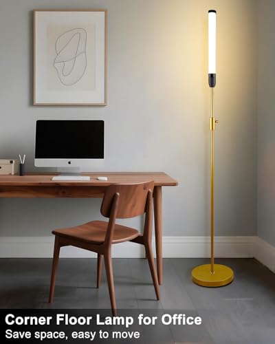Image of Lightdot 68IN LED Floor Lamp for Living Room, Stepless Dimmable(10-100% Brightness) Modern Standing Tall Lamps with Milky White Cylindrical LampHead,Mid Century Industrial Floor Lamps for Bedroom-Gold