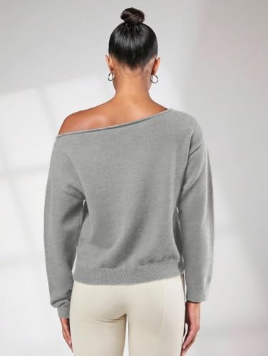 Image of SKAYS Off The Shoulder Sweater Women, Shoulder Slouchy Knit Pullover, Solid Asymmetrical Neck Drop Shoulder Sweater