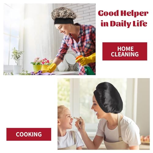 ZHENSILK 2Pcs Satin Bonnet for Sleeping, Silk Hair Bonnets, Soft Elastic Band Silk Sleep Cap, Hair Wrap for Women(Black Leopard)