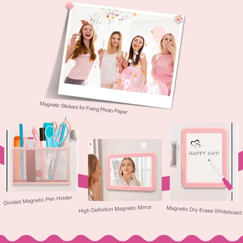 Weiblicher Spind-Organizer, magnetisches Zubehör-Set mit Whiteboard, Spiegel, Stifthalter, Marker, runder Magnet – Zubehör für den Schulanfang und Arbeitsspind-Organizer, Rosa