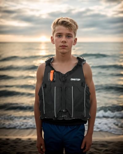 Owntop Colete de natação adulto, bolso de hidratação, jaqueta leve de caiaque para wakeboard, passei