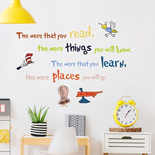 Buiory Removable Colorful Dr. Seuss Inspirational Quotes Wall Decal Learning Education Saying Wall Stickers Motivational Lettering Wall Art Decor For Kids Teens Bedroom Study Room Nursery Classroom (The More That) #TOP4