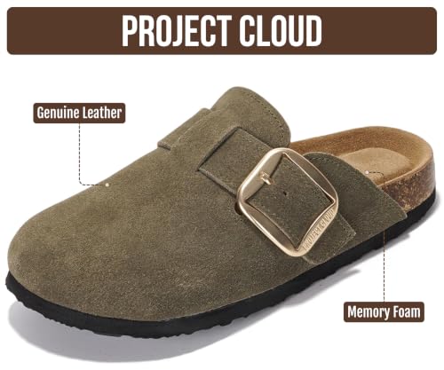 Image of Project Cloud 100% Genuine Leather Clogs for Women Shoes - Memory Foam Insole, Non-Slip & Natural Cork Footbed Arch Support Big Buckle Womens Clogs and Mules Footwear (Manchester)