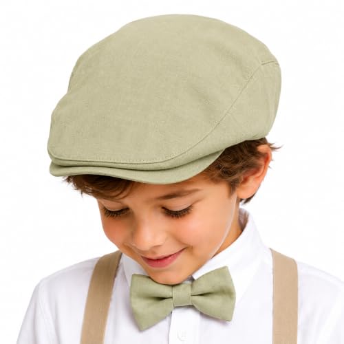 Gorra plana de lino para niño de 9-13 años: sombrero de golf clásico a rayas beige
