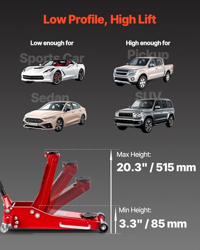 Image of VEVOR Low Profile Floor Jack 3 Ton Aluminum and Steel Racing Floor Jack with Dual Pistons Quick Lift Pump, Hydraulic Trolley Car Lift for Sports Car, SUV, Pickup, Lifting Range 3.3 inch-20.3 inch