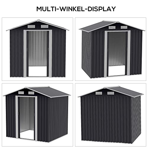 Outsunny Gerätehaus mit 2 Schiebetüren Metall Gartenhaus 2,6 m² Geräteschuppen verzinkter Stahl Schwarz 195,5 x 153 x… – Bild 8