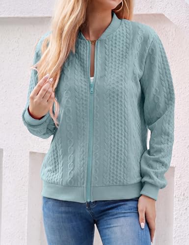 Image of WROLEM Women's Zip Up Cardigan Sweater Cable Hoodies Long Sleeve Jacket Outfits Crewneck Casual Coat