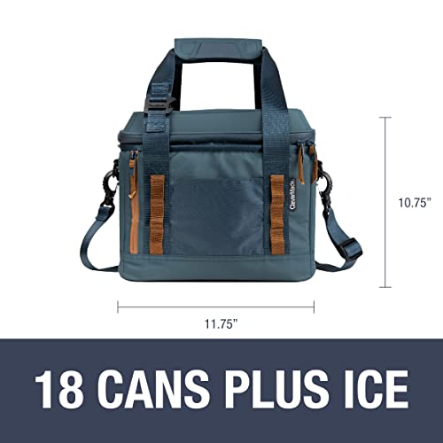 Clevermade Pacifica Cooler Bag; Soft Sided Insulated & Pacifica Pro Cooler Bag; Soft Sided Insulated Leakproof 18 Can Lunchbox With Bottle Opener & Shoulder Strap; Ocean/Cognac #TOP5
