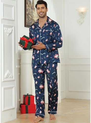 Image of Veseacky Mens Silk Satin Pajamas Set Short Sleeve Sleepwear Button-Down Pjs Sets Two-Pieces Loungewear with Pockets S-XXL