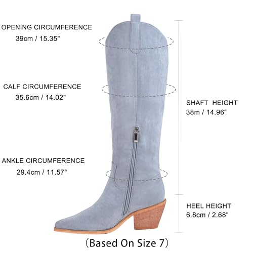 Image of Reitoye Cowboy Boots Women Knee High Cowgirl Embroidered Chunky Heel Boots | Block Chunky Heel,Pointed Toe,Half Side Zipper & Pull Tab,Embroidered Tall Boots,Fall Summer Spring Winter Dress Long Boots